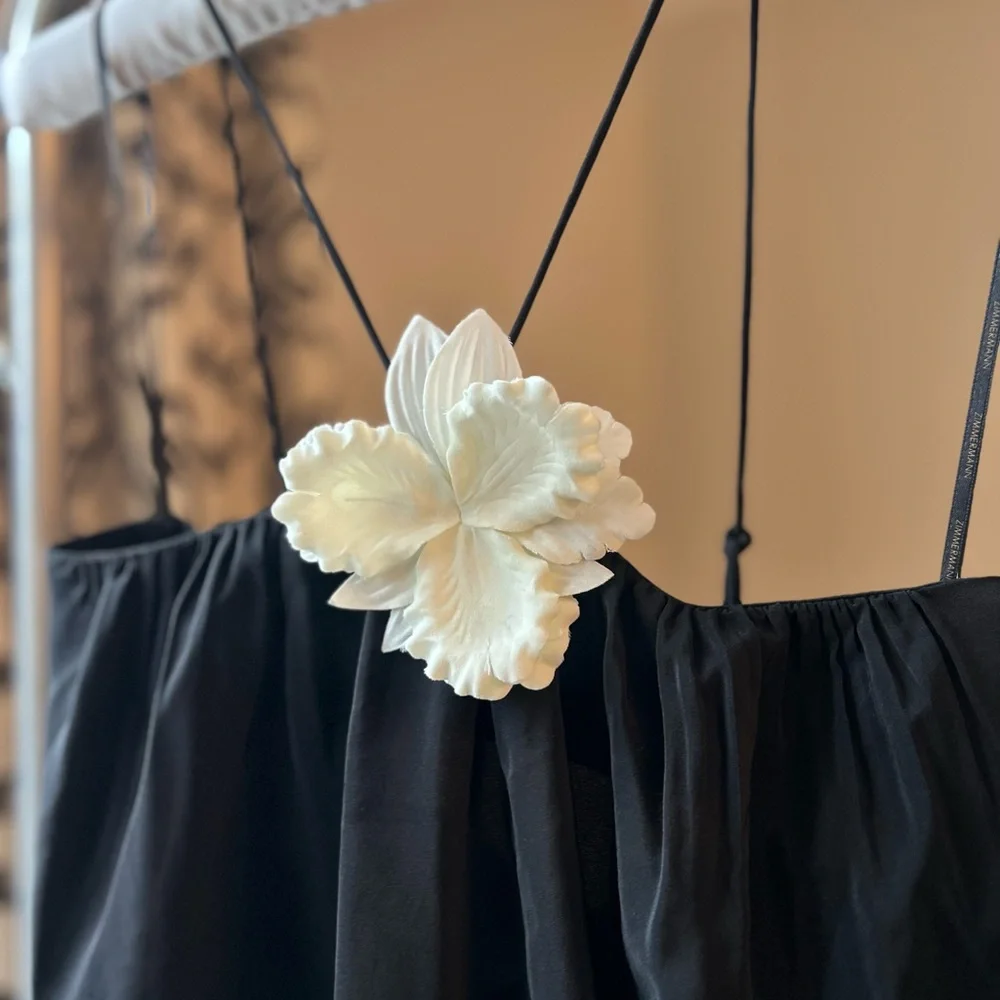 Zimmermann Halter Neck Top | Black, Silk, Flower Brooch - Picture 2 of 6